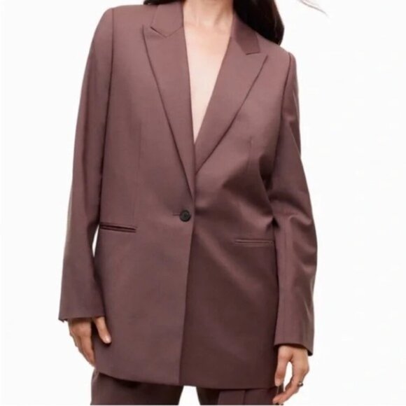 Aritzia Wilfred Belcastel Blazer Jacket Oversized Shoulder Pads Tailored Brown - Picture 6 of 15